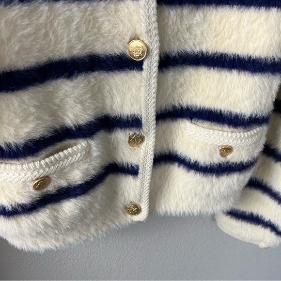 J.Crew Sweater Lady Jacket Striped Brushed Yarn Warm Sesame Indigo Preppy Medium - Picture 6 of 14
